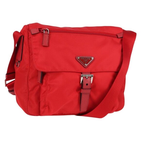 PRADA Shoulder Bag Nylon Red Silver Auth - Picture 1 of 16